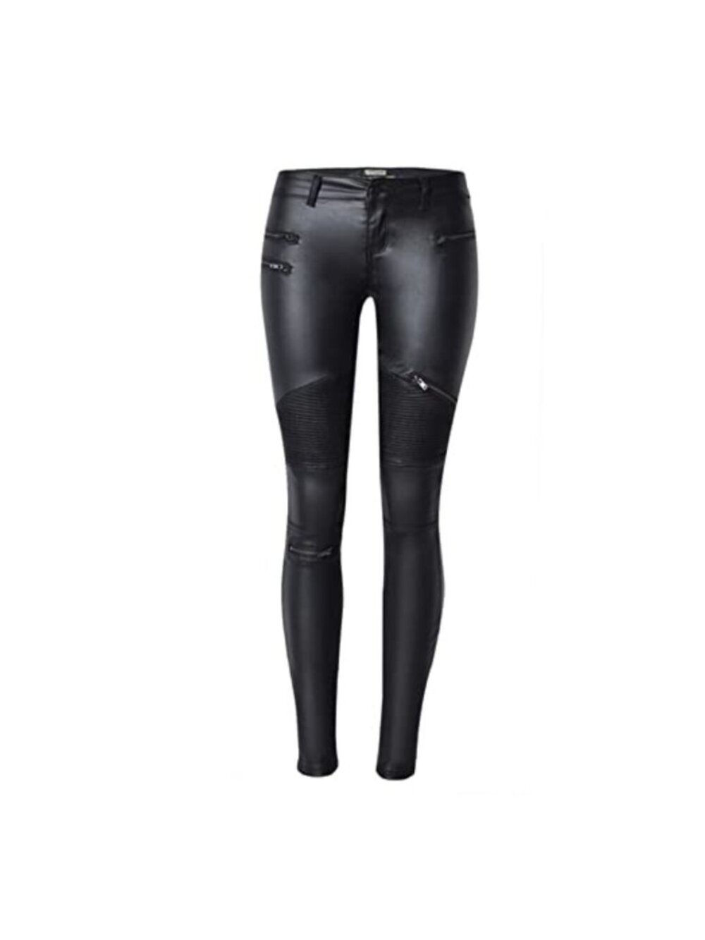 Faux Leather Stretch Skinny Pants Low Rise Zip Fly Button Closure